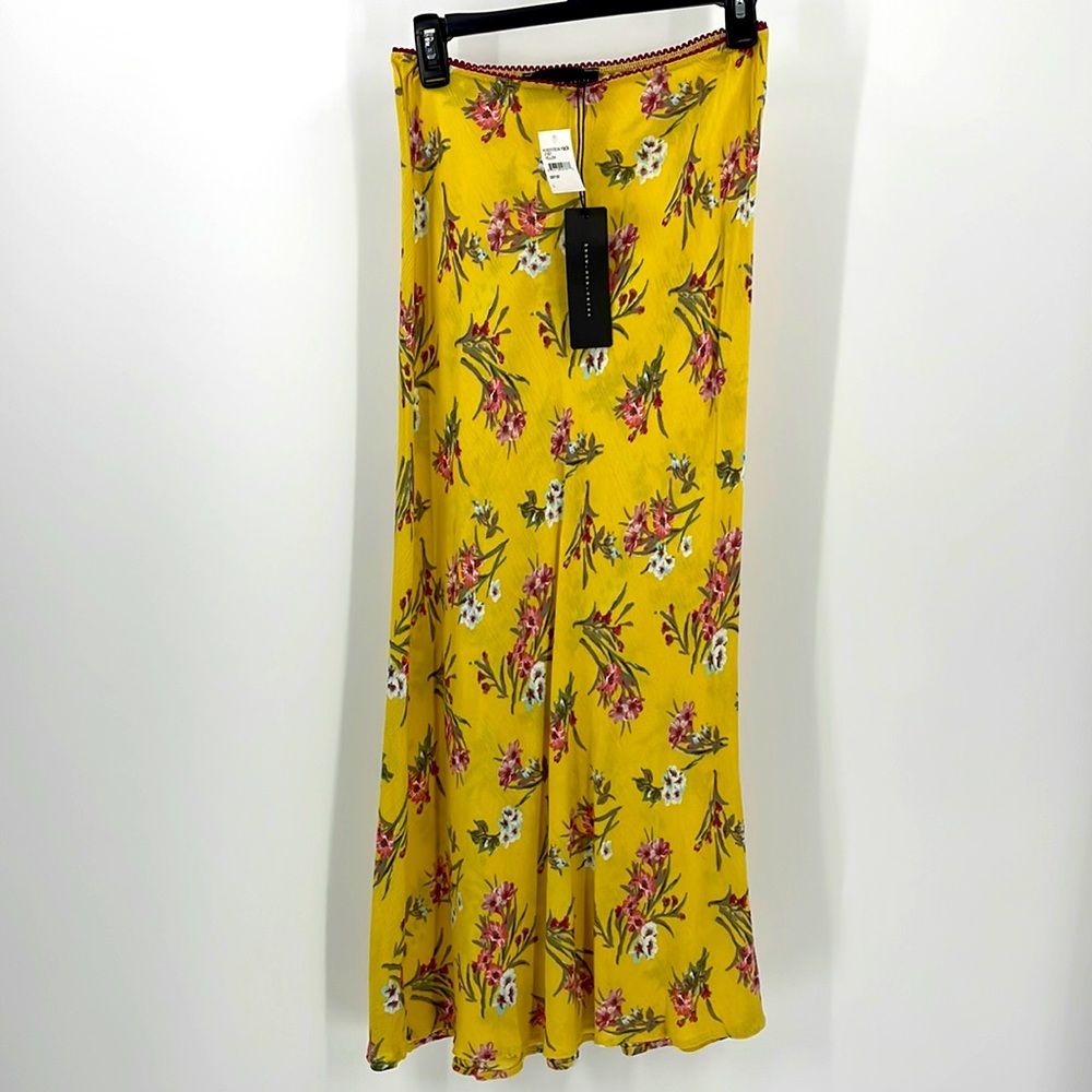 Know One Cares Floral Print Midi Skirt Yellow Women's Large